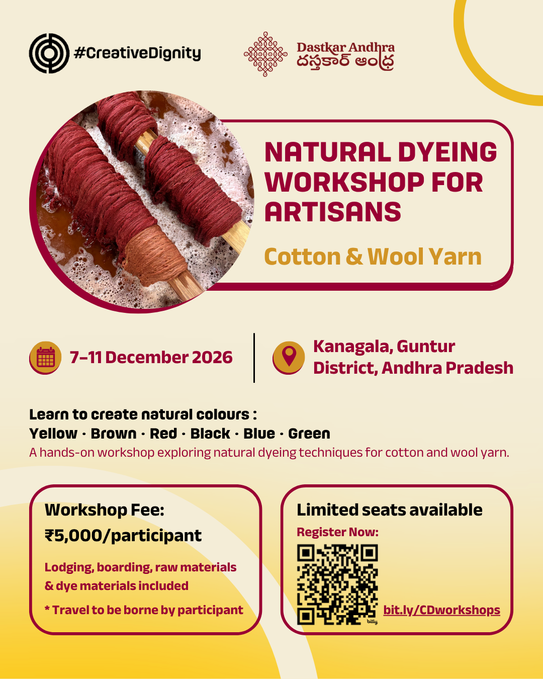 5-day hands-on workshop on Natural Dyeing of Cotton & Wool Yarn